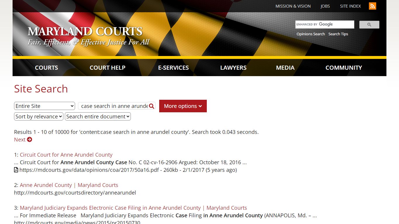 Site Search | Maryland Courts